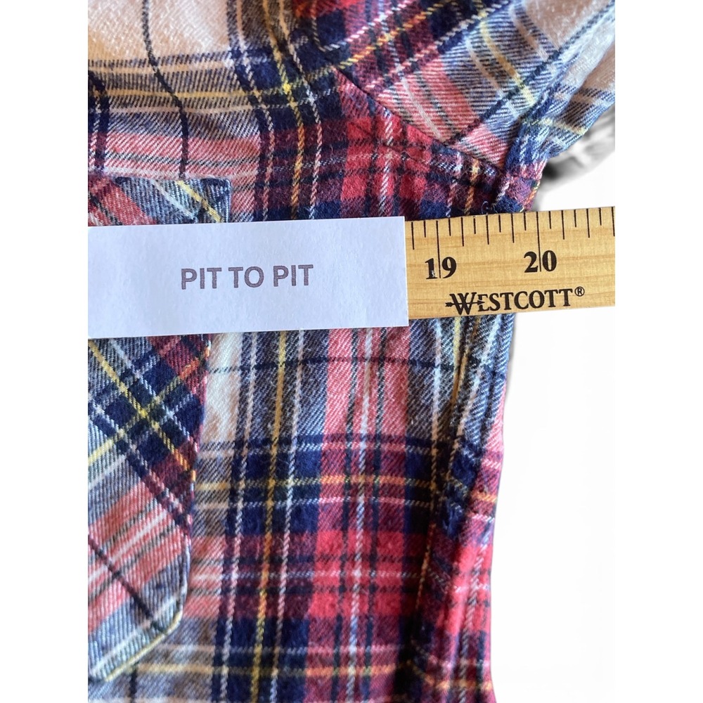 TNA Aritzia Plaid Flannel Button Down Shirt Red White Blue Boyfriend Fit XS - Picture 5 of 7